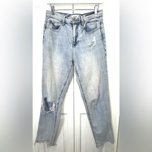 Pistola High Rise Straight Leg Distressed Raw Hem Jeans Light Wash Size 27 EUC